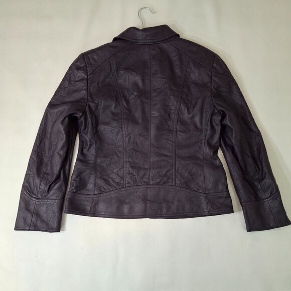 Womens Steampunk Goth Purple Petite Sz 8 Short Crinkle Leatherette Zipped Jacket - Picture 10 of 13
